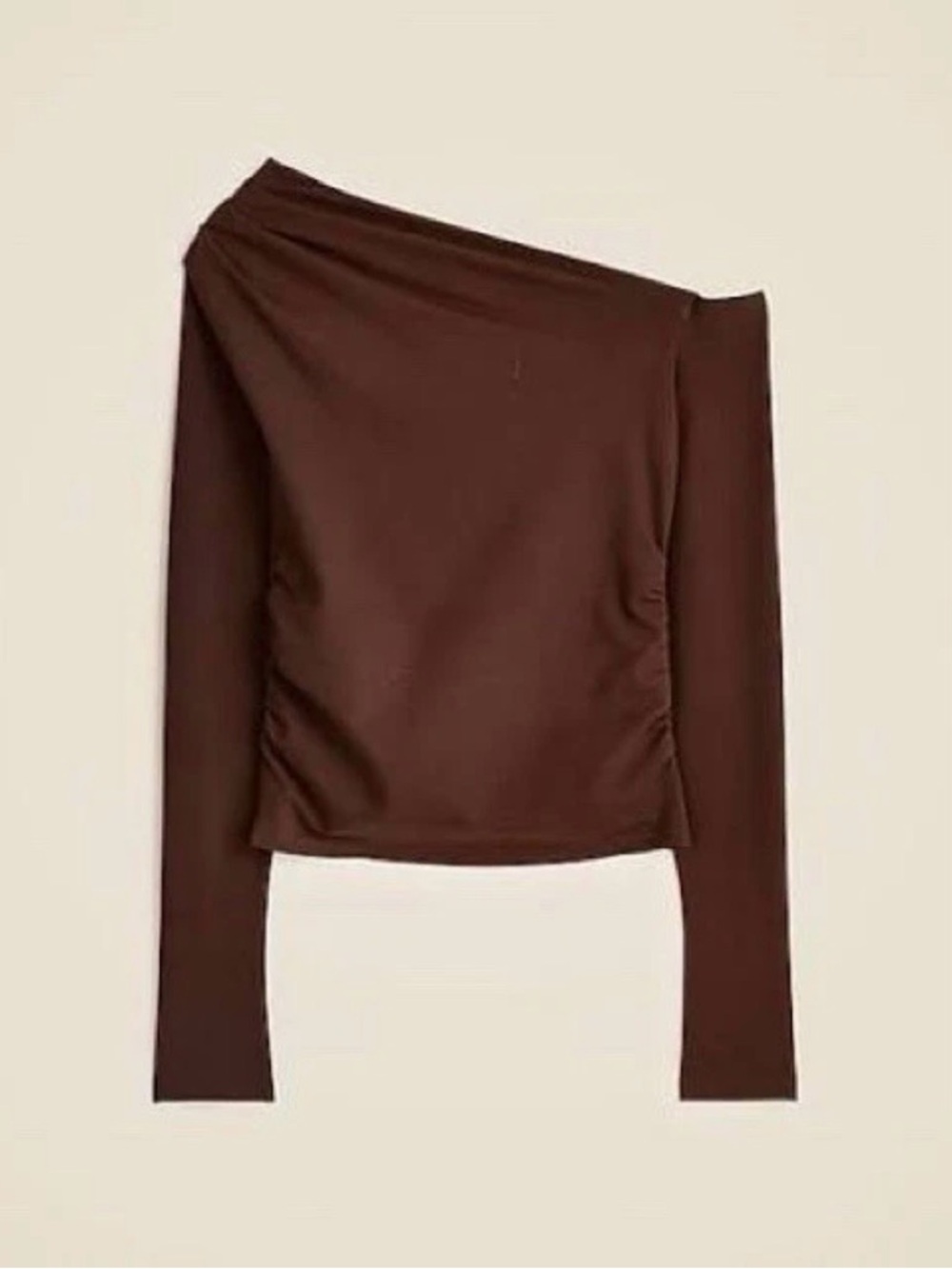NWT J. Crew Asymmetrical Off-the-Shoulder Top Long Sleeve Brown French Press
